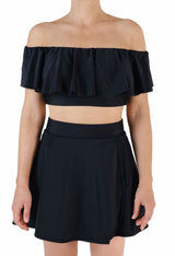 High-Waisted Swim Skirt with Built-In Bottoms - Black