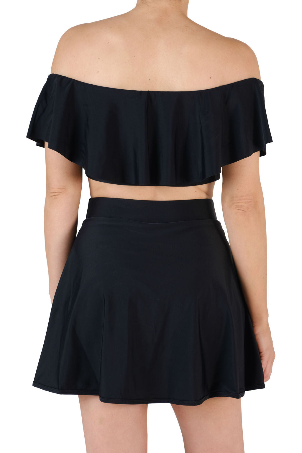 High-Waisted Swim Skirt with Built-In Bottoms - Black