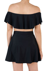 High-Waisted Swim Skirt with Built-In Bottoms - Black