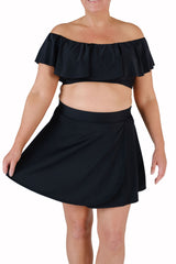 High-Waisted Swim Skirt with Built-In Bottoms - Black