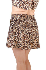 High-Waisted Swim Skirt with Built-In Bottoms - Leopard