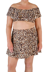 High-Waisted Swim Skirt with Built-In Bottoms - Leopard
