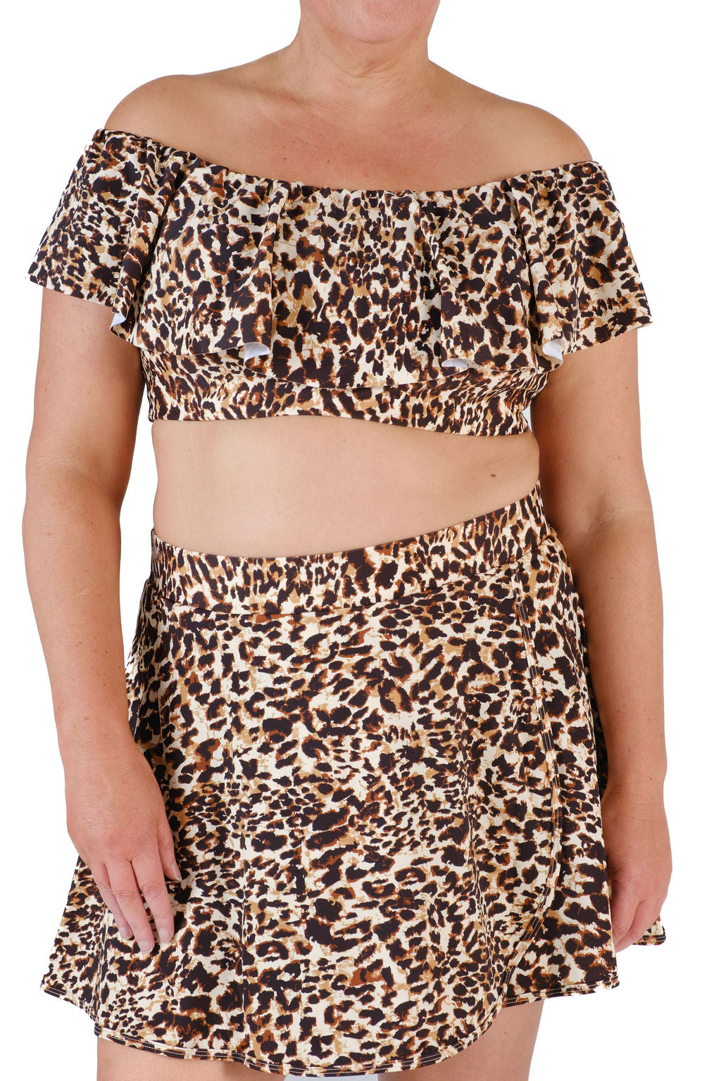 High-Waisted Swim Skirt with Built-In Bottoms - Leopard