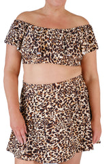 High-Waisted Swim Skirt with Built-In Bottoms - Leopard