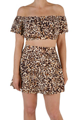 High-Waisted Swim Skirt with Built-In Bottoms - Leopard
