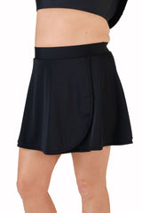 High-Waisted Swim Skirt with Built-In Bottoms - Black
