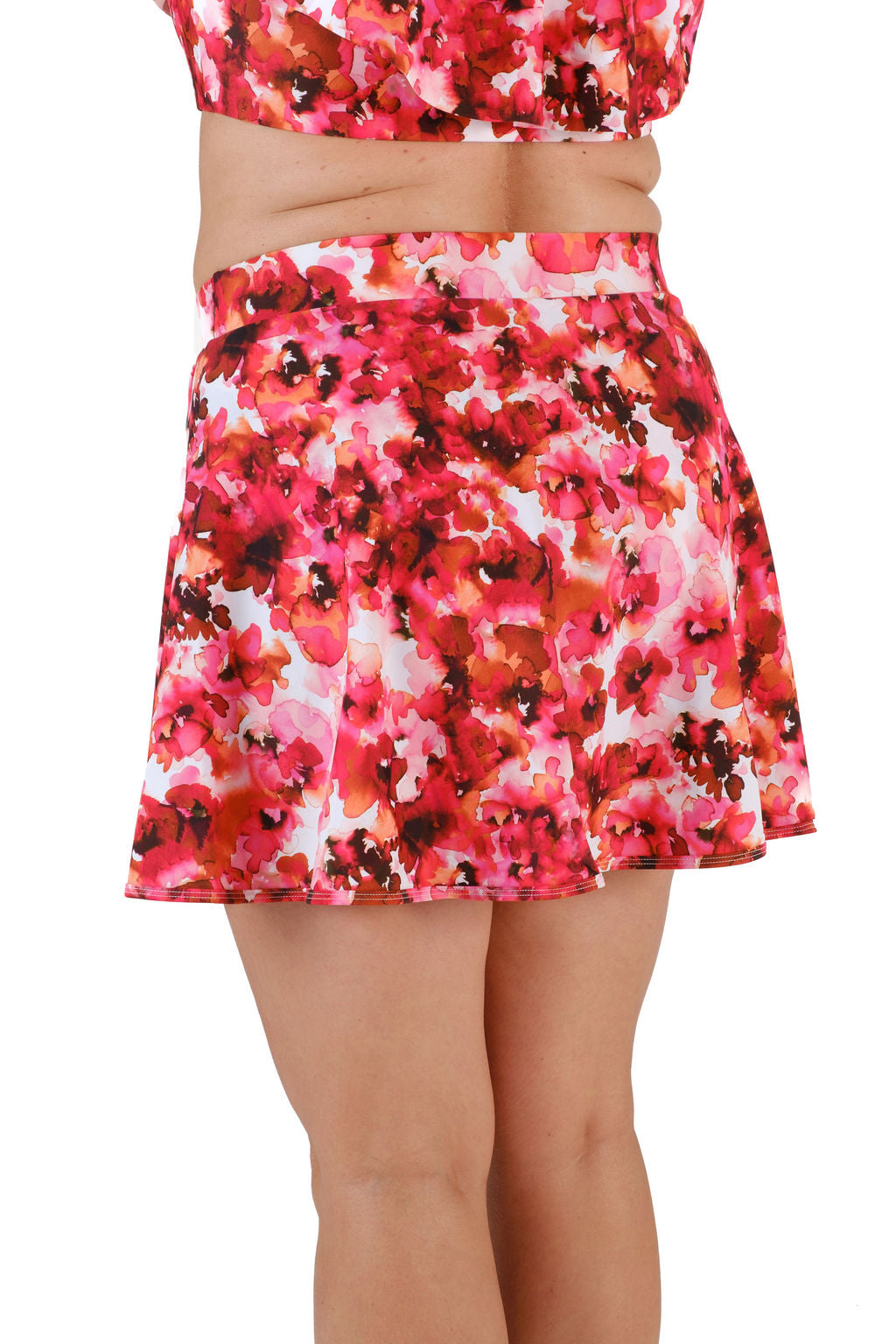 High-Waisted Swim Skirt with Built-In Bottoms - Floral