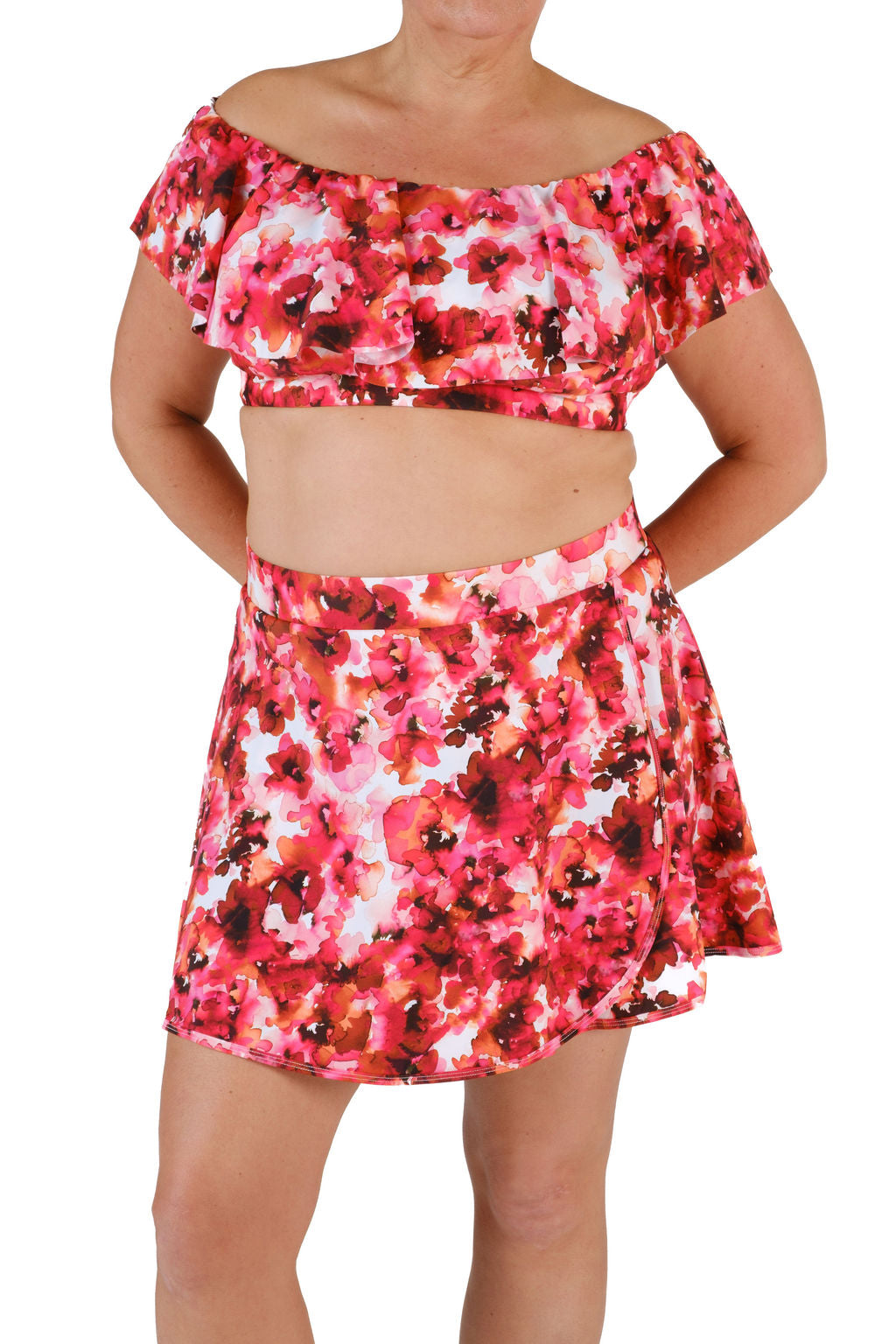 High-Waisted Swim Skirt with Built-In Bottoms - Floral