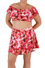 High-Waisted Swim Skirt with Built-In Bottoms - Floral