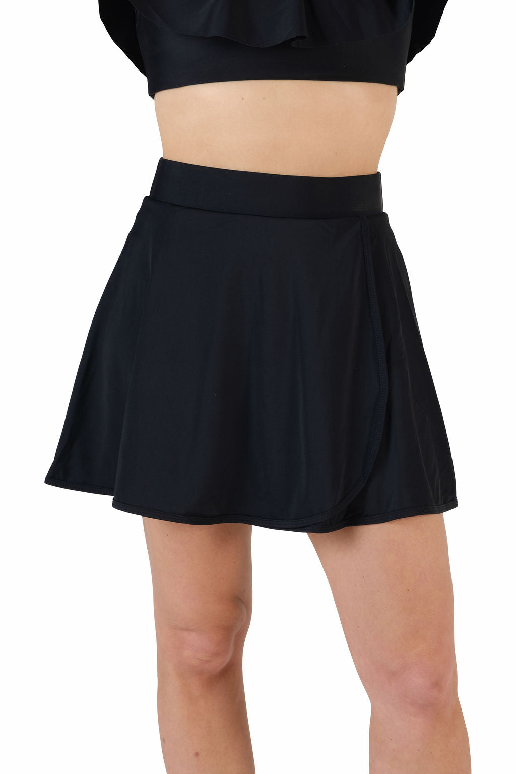 High-Waisted Swim Skirt with Built-In Bottoms - Black