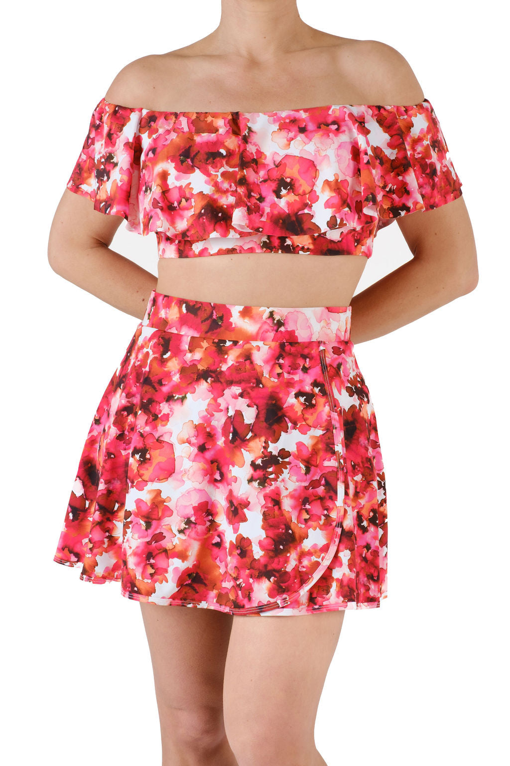 High-Waisted Swim Skirt with Built-In Bottoms - Floral