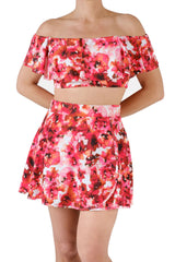 High-Waisted Swim Skirt with Built-In Bottoms - Floral