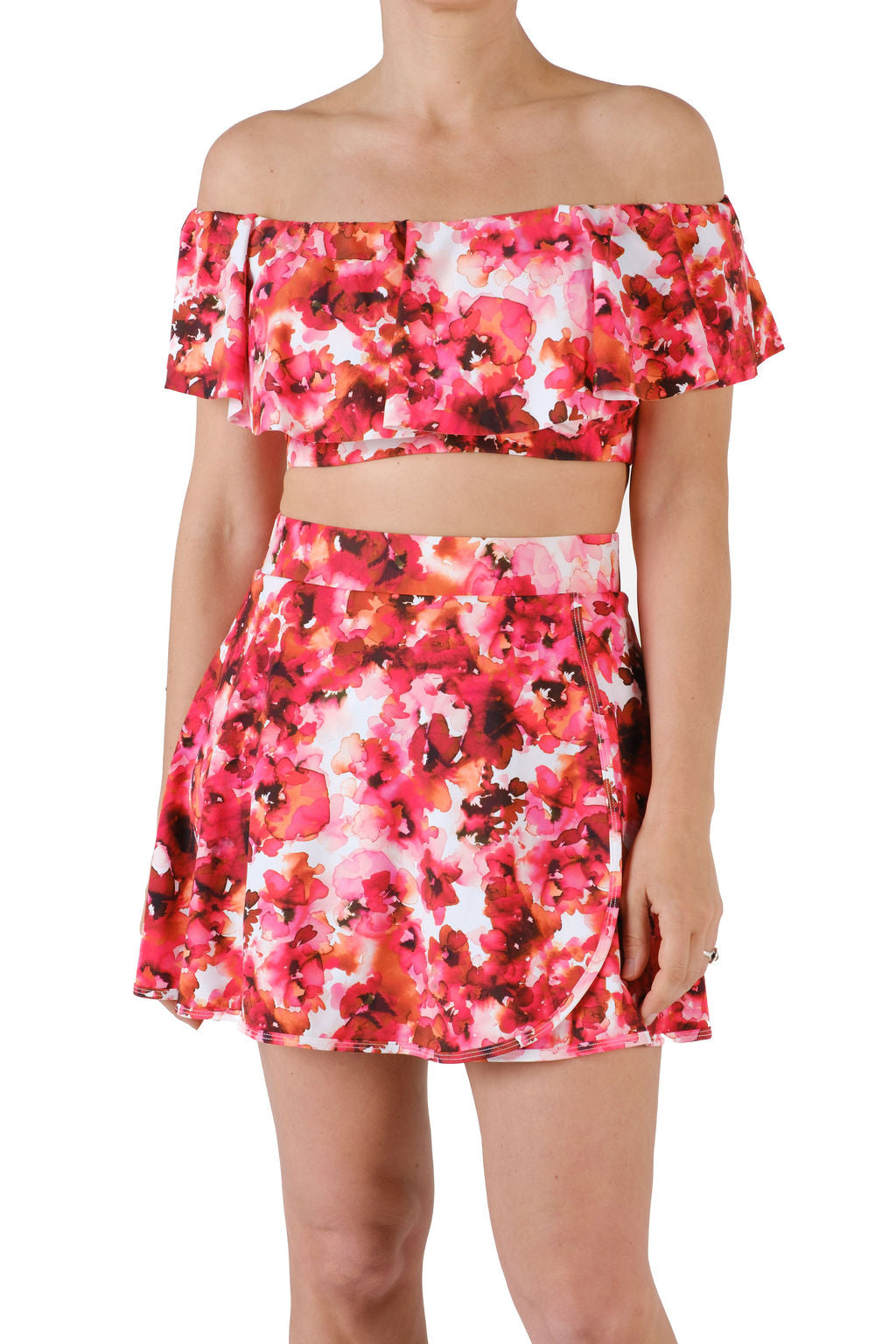 High-Waisted Swim Skirt with Built-In Bottoms - Floral