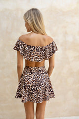 High-Waisted Swim Skirt with Built-In Bottoms - Leopard