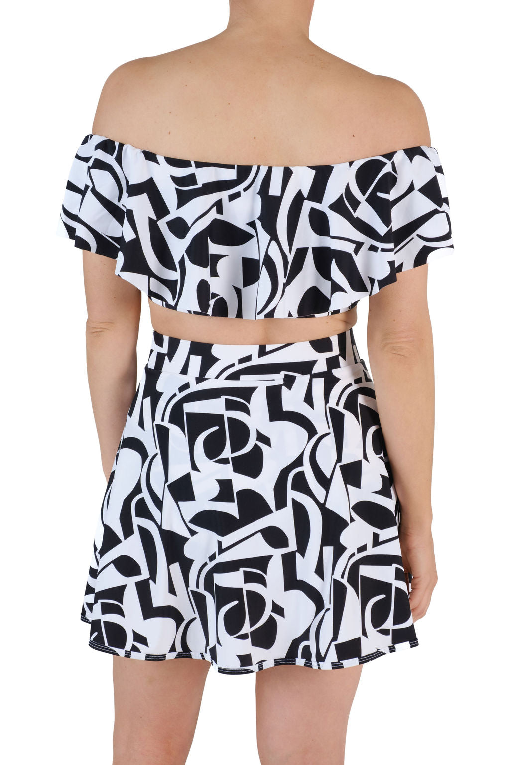 High-Waisted Swim Skirt with Built-In Bottoms - Geometric