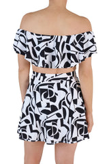 High-Waisted Swim Skirt with Built-In Bottoms - Geometric