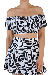 High-Waisted Swim Skirt with Built-In Bottoms - Geometric