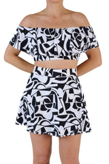 High-Waisted Swim Skirt with Built-In Bottoms - Geometric