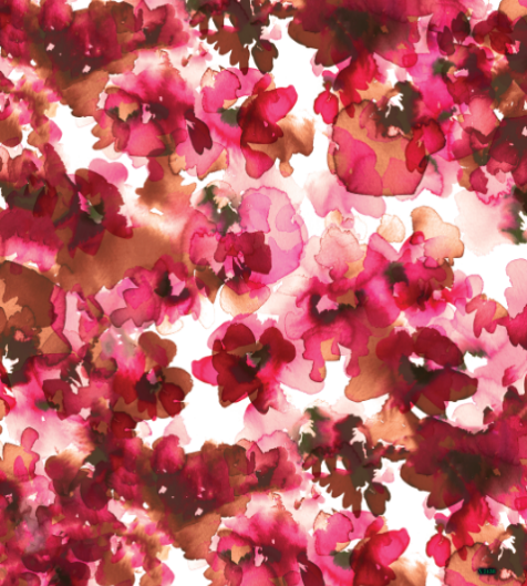 Close up of the red and pink floral print on the floral high-waisted swim skirt