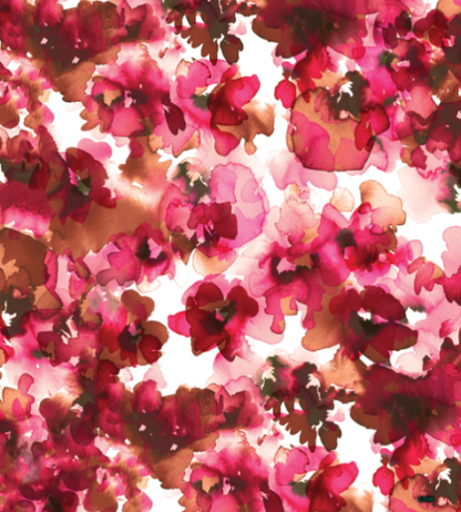 Close up of the red and pink floral print on the floral high-waisted swim skirt