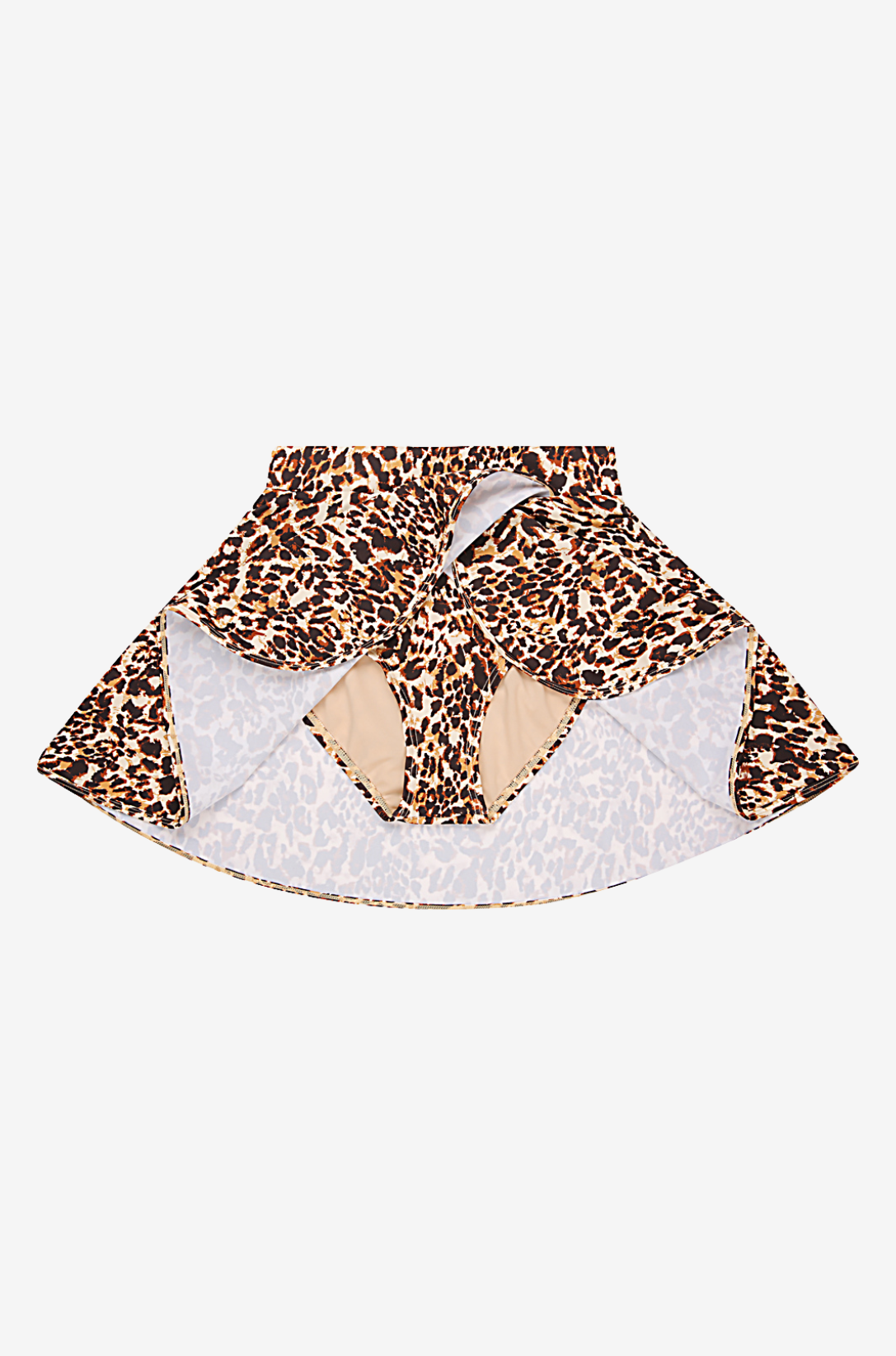 High-waisted swim skirt on a light grey background with internal brief showing